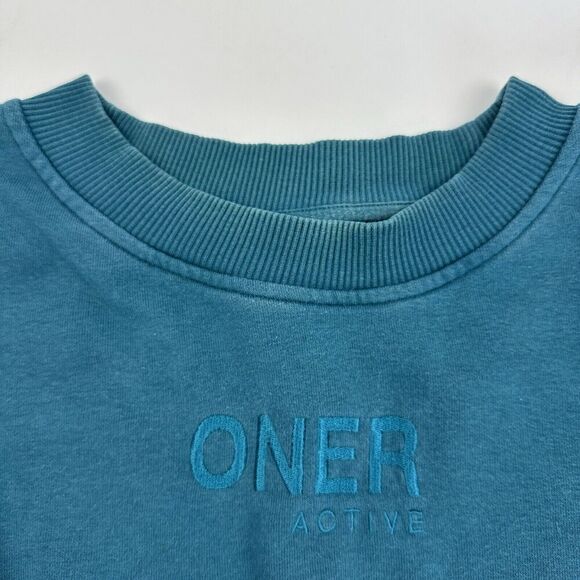 Oner Blue Active Sweatshirt Size L* Embroidered Logo Cropped Cotton Blend - Picture 9 of 12